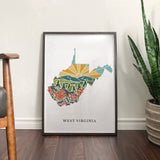 West Virginia Physical Art Print | State Wall Art | 5x7, 8x10, 11x14, 16x20 Archival Art Print | West Virginia Illustrated Poster