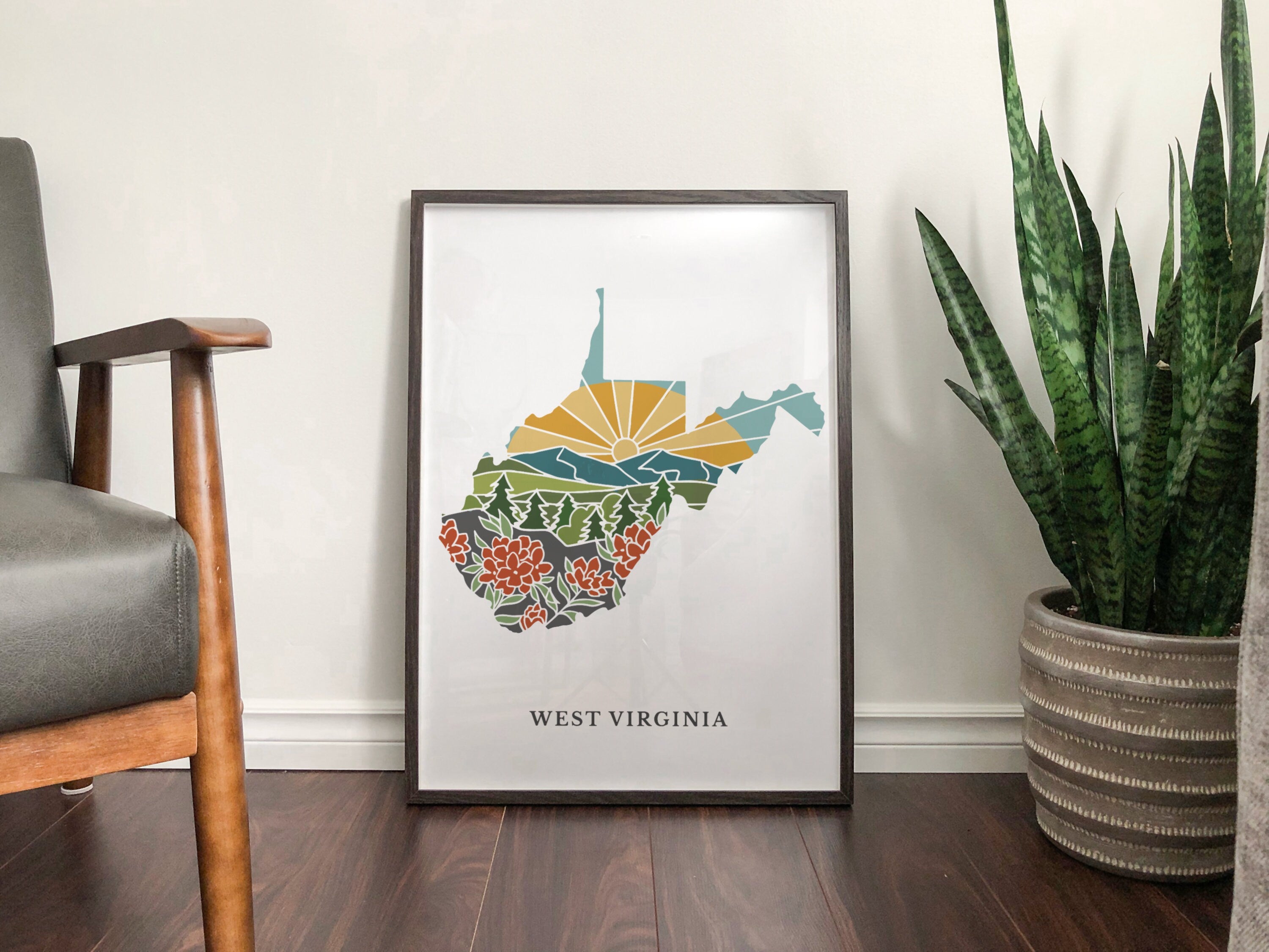 West Virginia Physical Art Print | State Wall Art | 5x7, 8x10, 11x14, 16x20 Archival Art Print | West Virginia Illustrated Poster