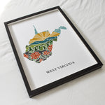 West Virginia Physical Art Print | State Wall Art | 5x7, 8x10, 11x14, 16x20 Archival Art Print | West Virginia Illustrated Poster