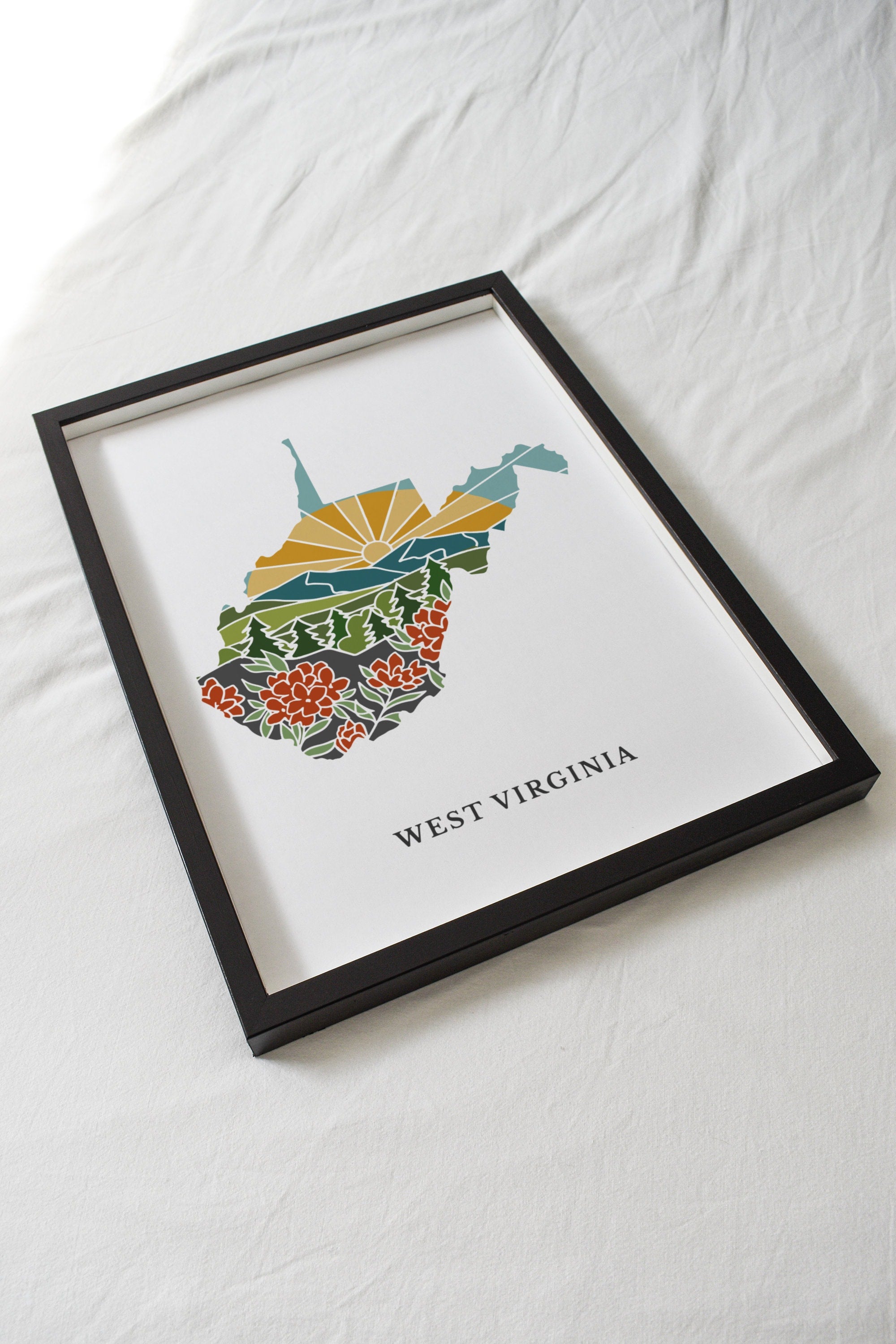 West Virginia Physical Art Print | State Wall Art | 5x7, 8x10, 11x14, 16x20 Archival Art Print | West Virginia Illustrated Poster