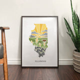 Illinois Physical Art Print | State Wall Art | 5x7, 8x10, 11x14, 16x20" Archival Art Print | Illinois Illustrated Poster
