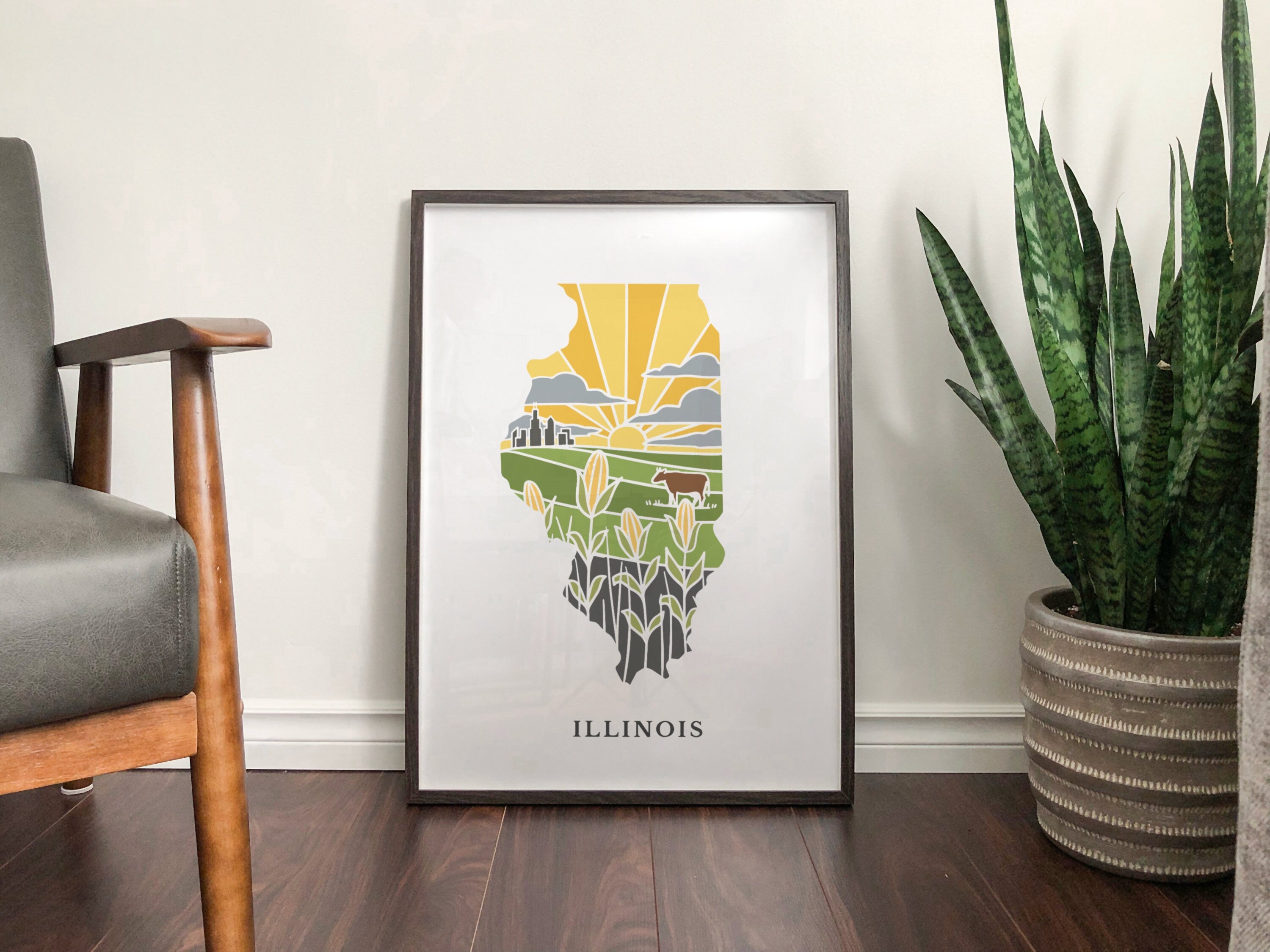 Illinois Physical Art Print | State Wall Art | 5x7, 8x10, 11x14, 16x20" Archival Art Print | Illinois Illustrated Poster