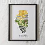 Illinois Physical Art Print | State Wall Art | 5x7, 8x10, 11x14, 16x20" Archival Art Print | Illinois Illustrated Poster
