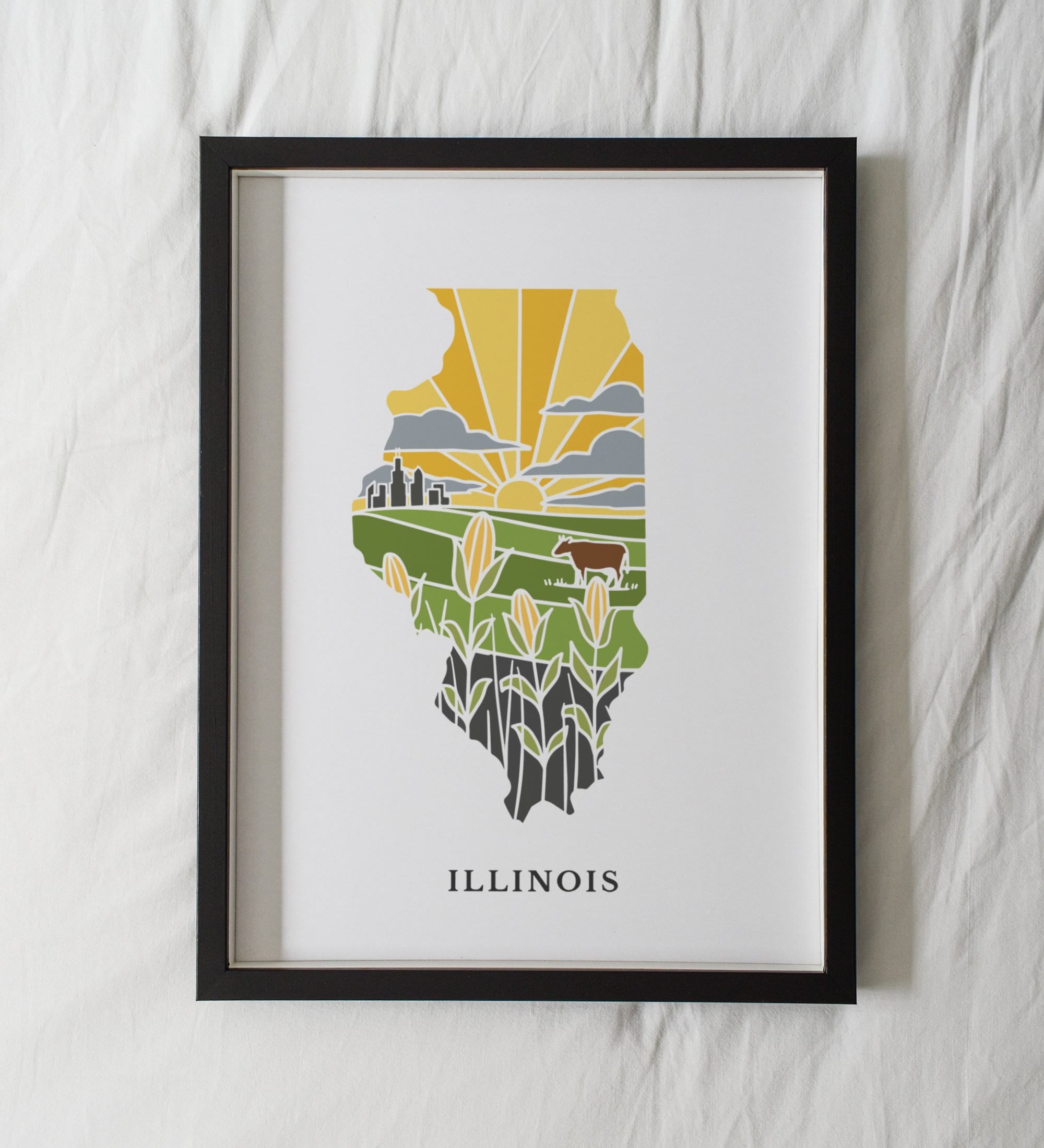 Illinois Physical Art Print | State Wall Art | 5x7, 8x10, 11x14, 16x20" Archival Art Print | Illinois Illustrated Poster