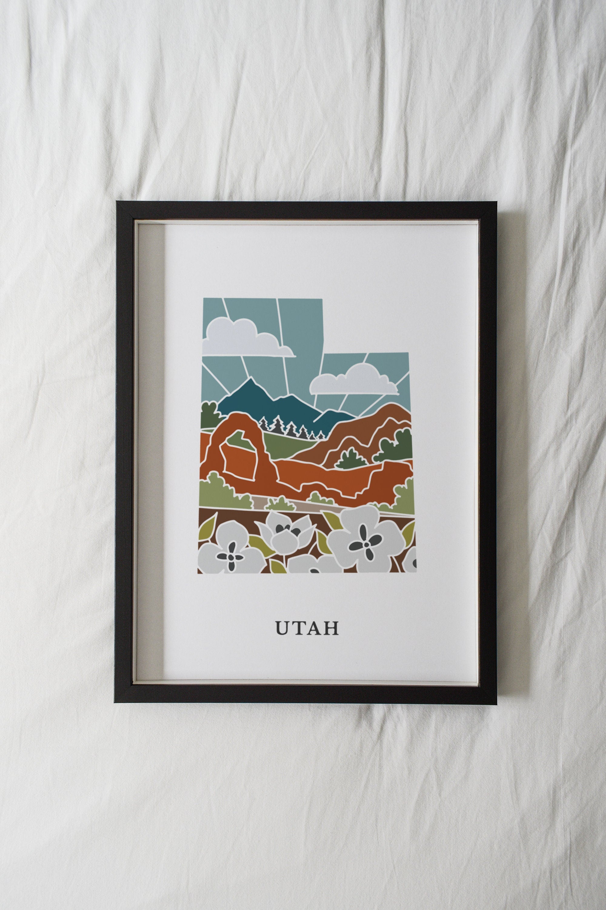 Utah Physical Art Print | State Wall Art | 5x7, 8x10, 11x14, 16x20 Archival Art Print | Utah Illustrated Poster