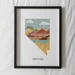 Nevada Physical Art Print | State Wall Art | 5x7, 8x10, 11x14, 16x20" Archival Art Print | Nevada Illustrated Poster