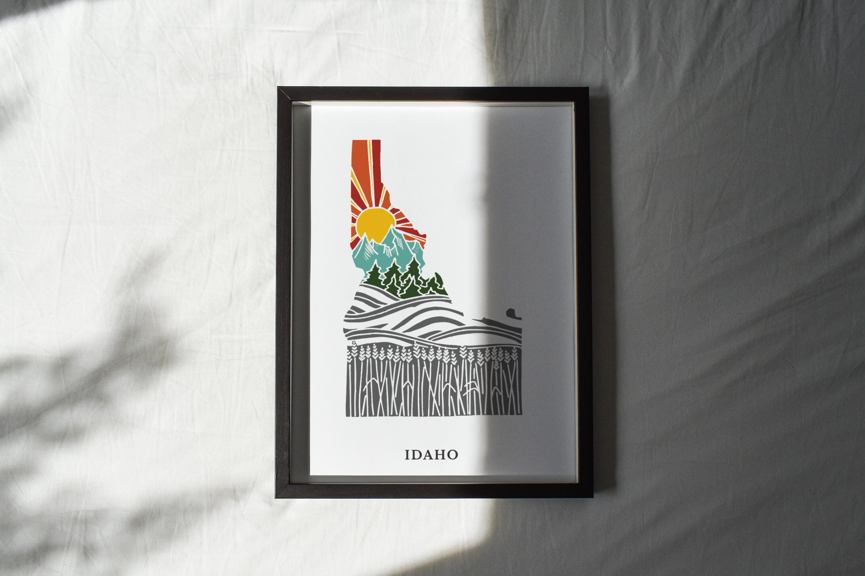 Idaho Physical Art Print | State Wall Art | 5x7, 8x10, 11x14, 16x20" Archival Art Print | Idaho Illustrated Poster