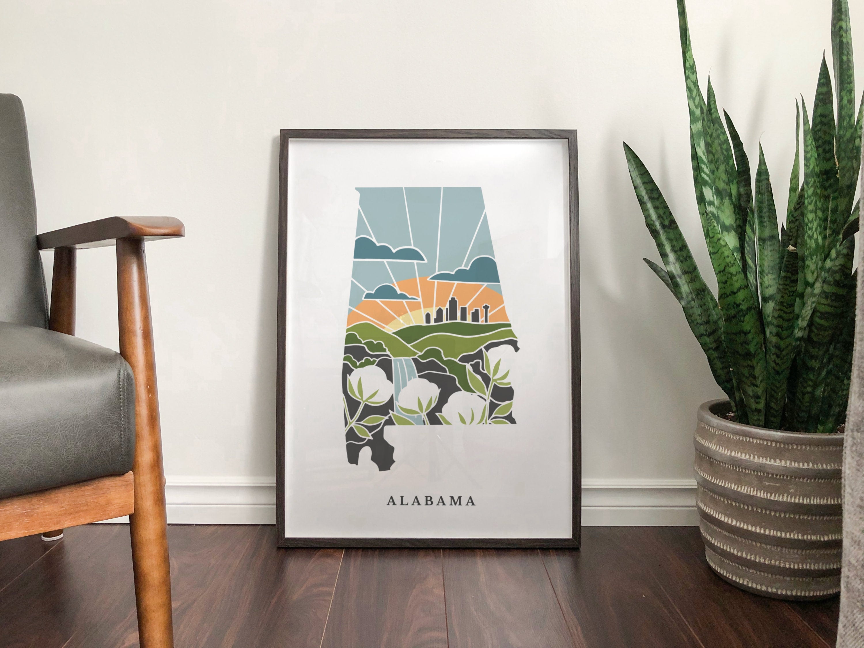 Alabama Physical Art Print | State Wall Art | 5x7, 8x10, 11x14, 16x20 Archival Art Print | Alabama Illustrated Poster