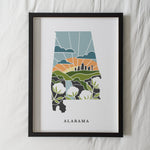 Alabama Physical Art Print | State Wall Art | 5x7, 8x10, 11x14, 16x20 Archival Art Print | Alabama Illustrated Poster