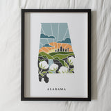 Alabama Physical Art Print | State Wall Art | 5x7, 8x10, 11x14, 16x20 Archival Art Print | Alabama Illustrated Poster