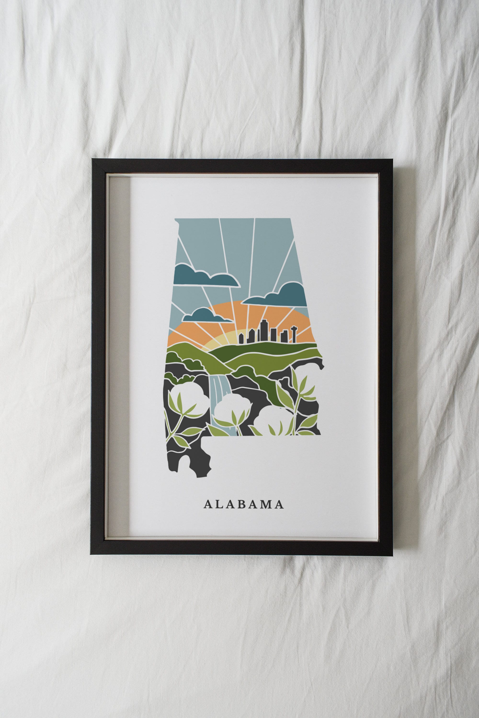 Alabama Physical Art Print | State Wall Art | 5x7, 8x10, 11x14, 16x20 Archival Art Print | Alabama Illustrated Poster