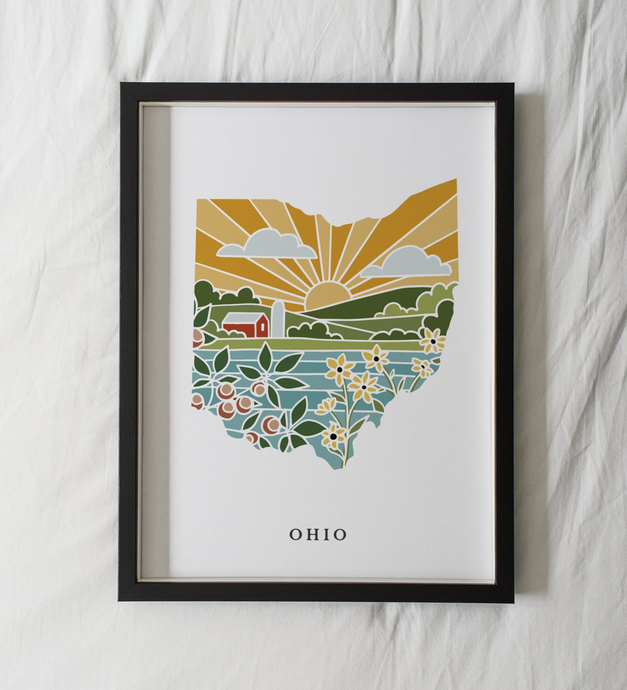 Ohio Physical Art Print | State Wall Art | 5x7, 8x10, 11x14, 16x20 Archival Art Print | Ohio Illustrated Poster