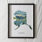 Alaska Physical Art Print | State Wall Art | 5x7, 8x10, 11x14, 16x20" Archival Art Print | Alaska Illustrated Poster
