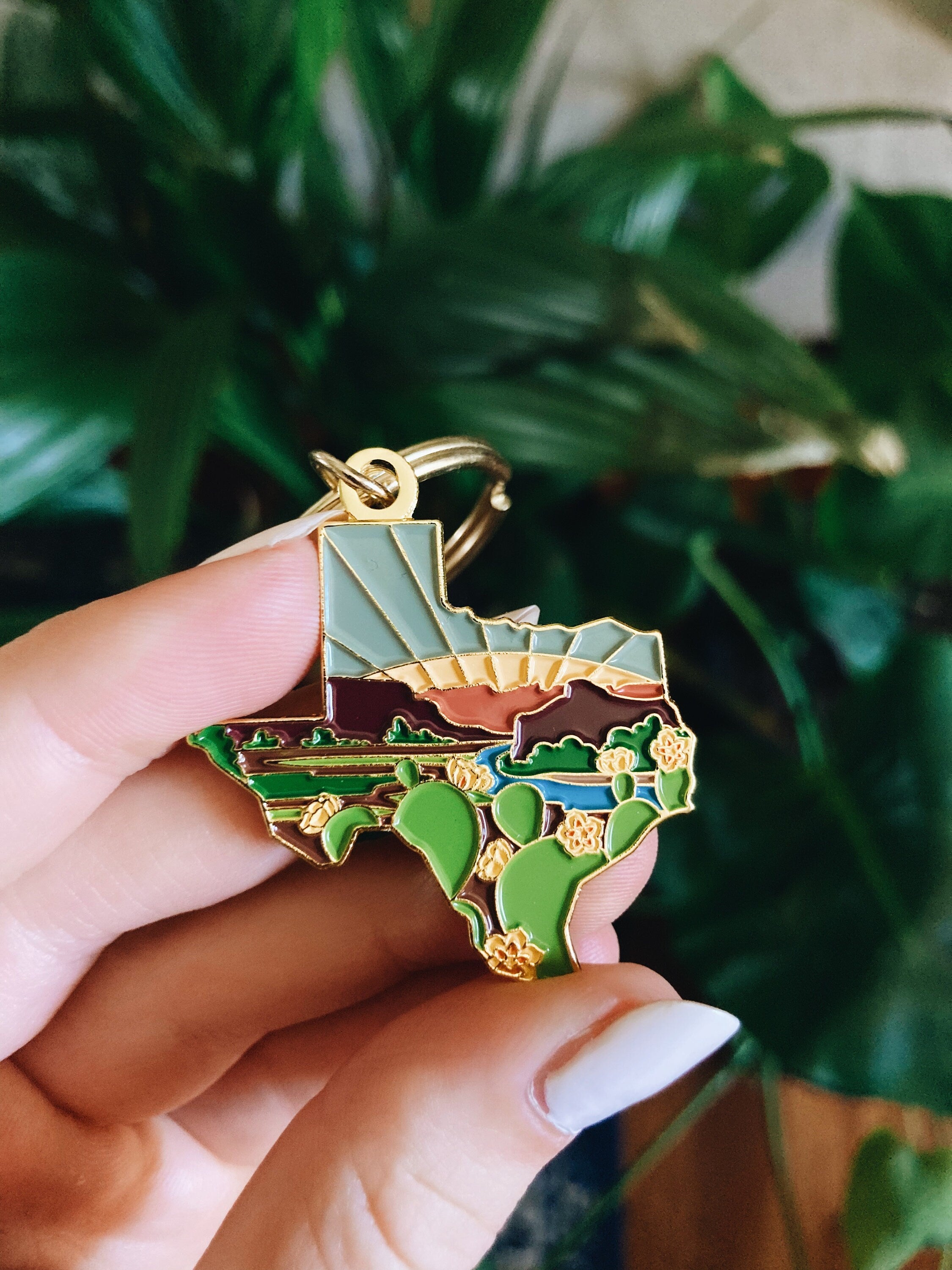 Gold Texas Soft Enamel Keychain 1.5" | Texas Outline Key Ring | Illustrated State Keychain