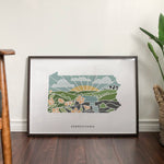 Pennsylvania Physical Art Print | State Wall Art | 5x7, 8x10, 11x14, 16x20 Archival Art Print | Pennsylvania Illustrated Poster