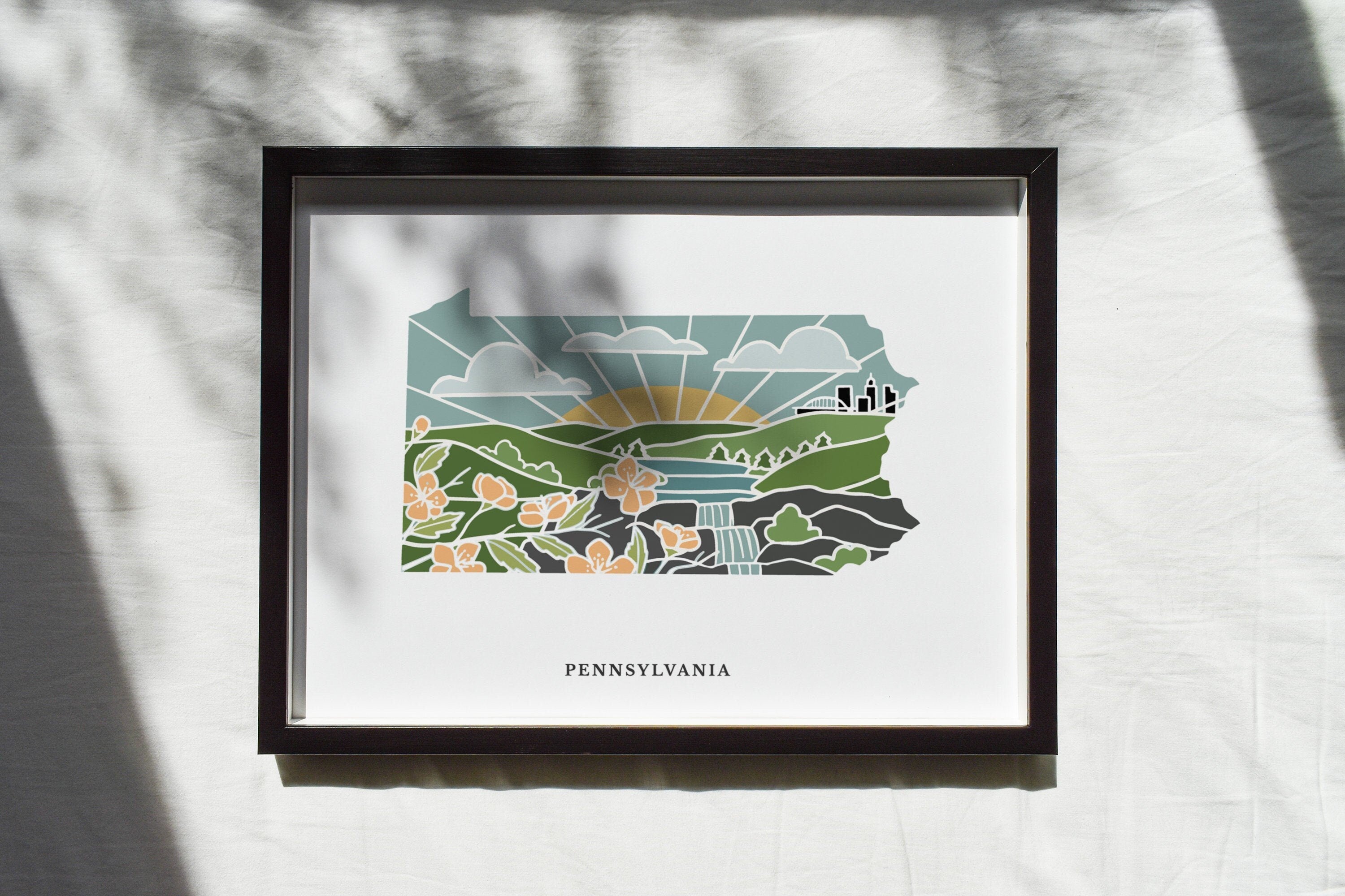 Pennsylvania Physical Art Print | State Wall Art | 5x7, 8x10, 11x14, 16x20 Archival Art Print | Pennsylvania Illustrated Poster