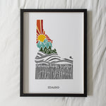 Idaho Physical Art Print | State Wall Art | 5x7, 8x10, 11x14, 16x20" Archival Art Print | Idaho Illustrated Poster