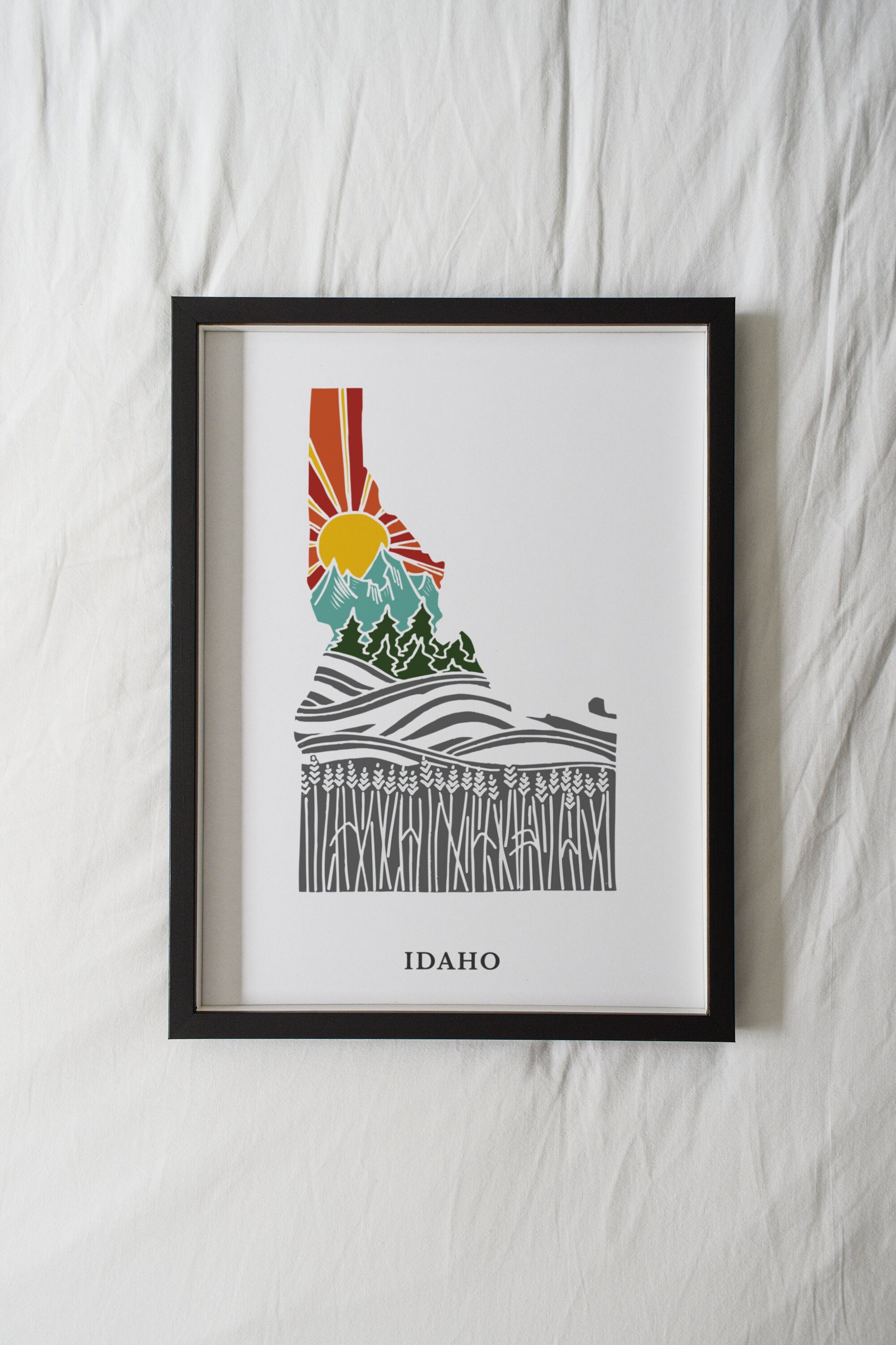 Idaho Physical Art Print | State Wall Art | 5x7, 8x10, 11x14, 16x20" Archival Art Print | Idaho Illustrated Poster