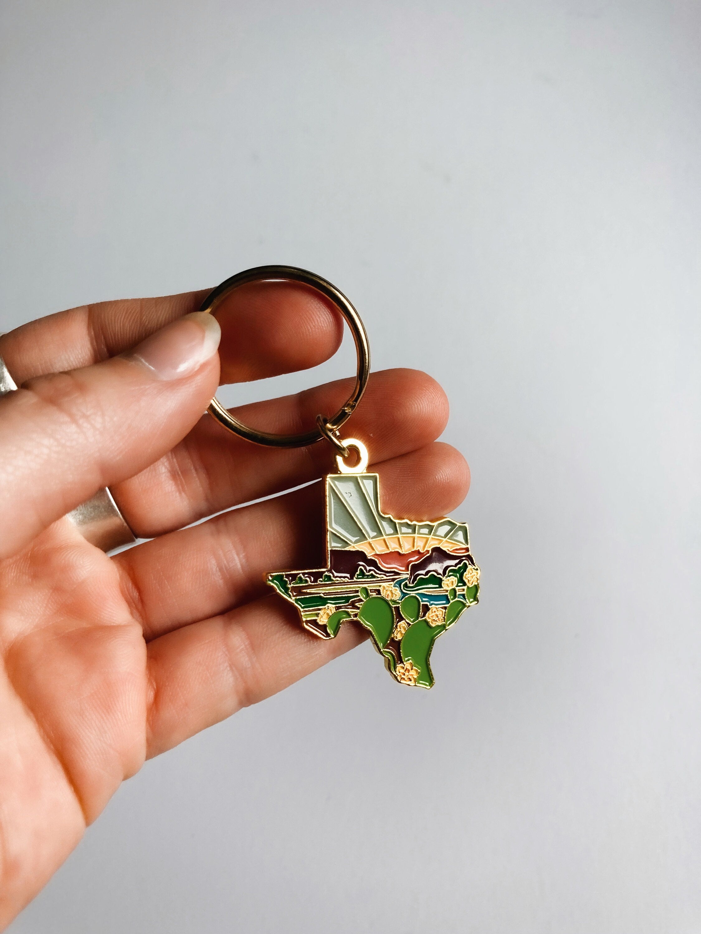 Gold Texas Soft Enamel Keychain 1.5" | Texas Outline Key Ring | Illustrated State Keychain