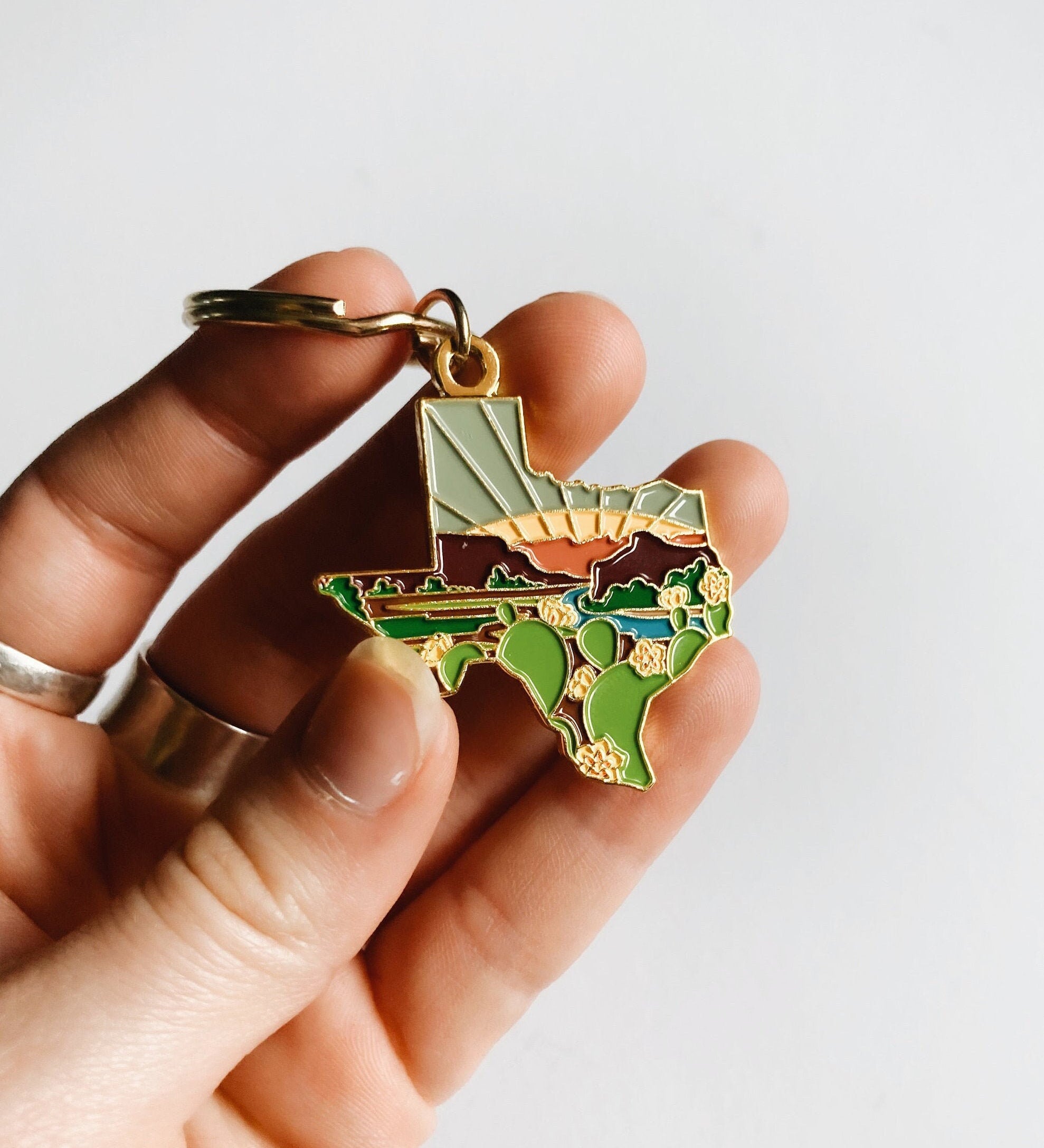 Gold Texas Soft Enamel Keychain 1.5" | Texas Outline Key Ring | Illustrated State Keychain