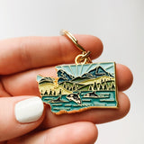 Washington Soft Enamel Keychain | Washington Outline Key Ring | Illustrated State Keychain 1.5"