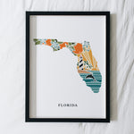 Florida Art Print | State Wall Art | 5x7, 8x10, 11x14, 16x20 Archival Art Print | FL Outline Poster | Florida Illustration