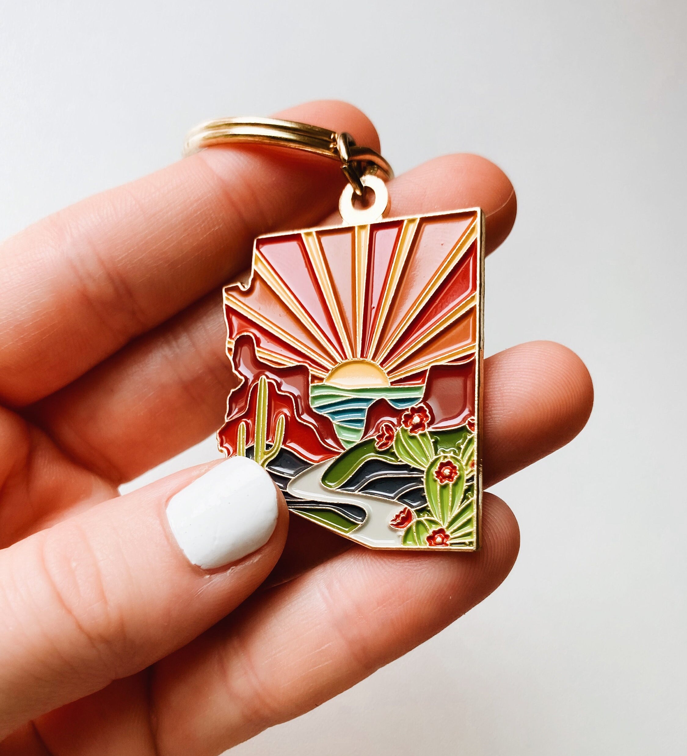 Arizona Soft Enamel Keychain | Arizona Outline Key Ring | Illustrated State Keychain 1.5"