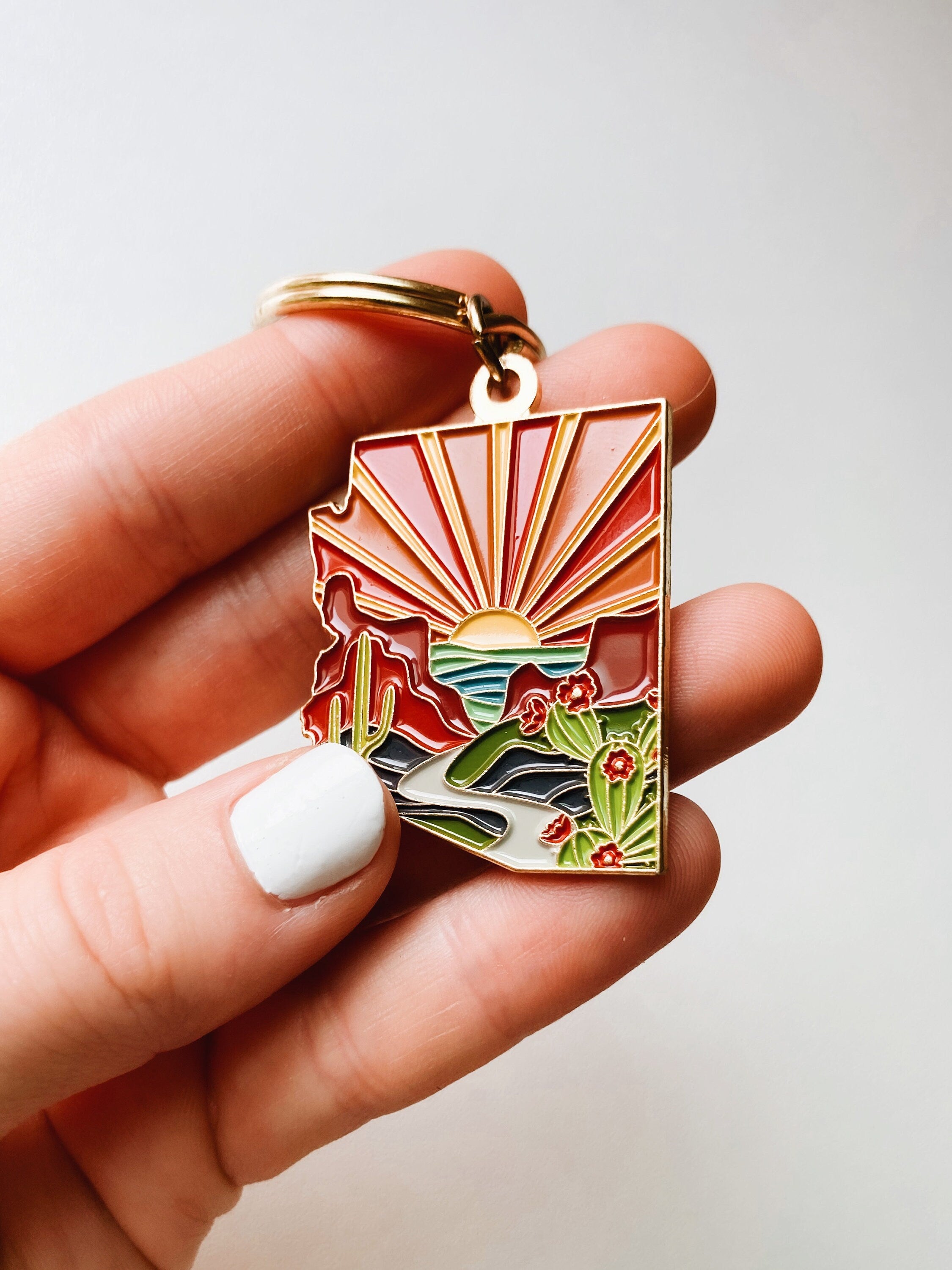 Arizona Soft Enamel Keychain | Arizona Outline Key Ring | Illustrated State Keychain 1.5"