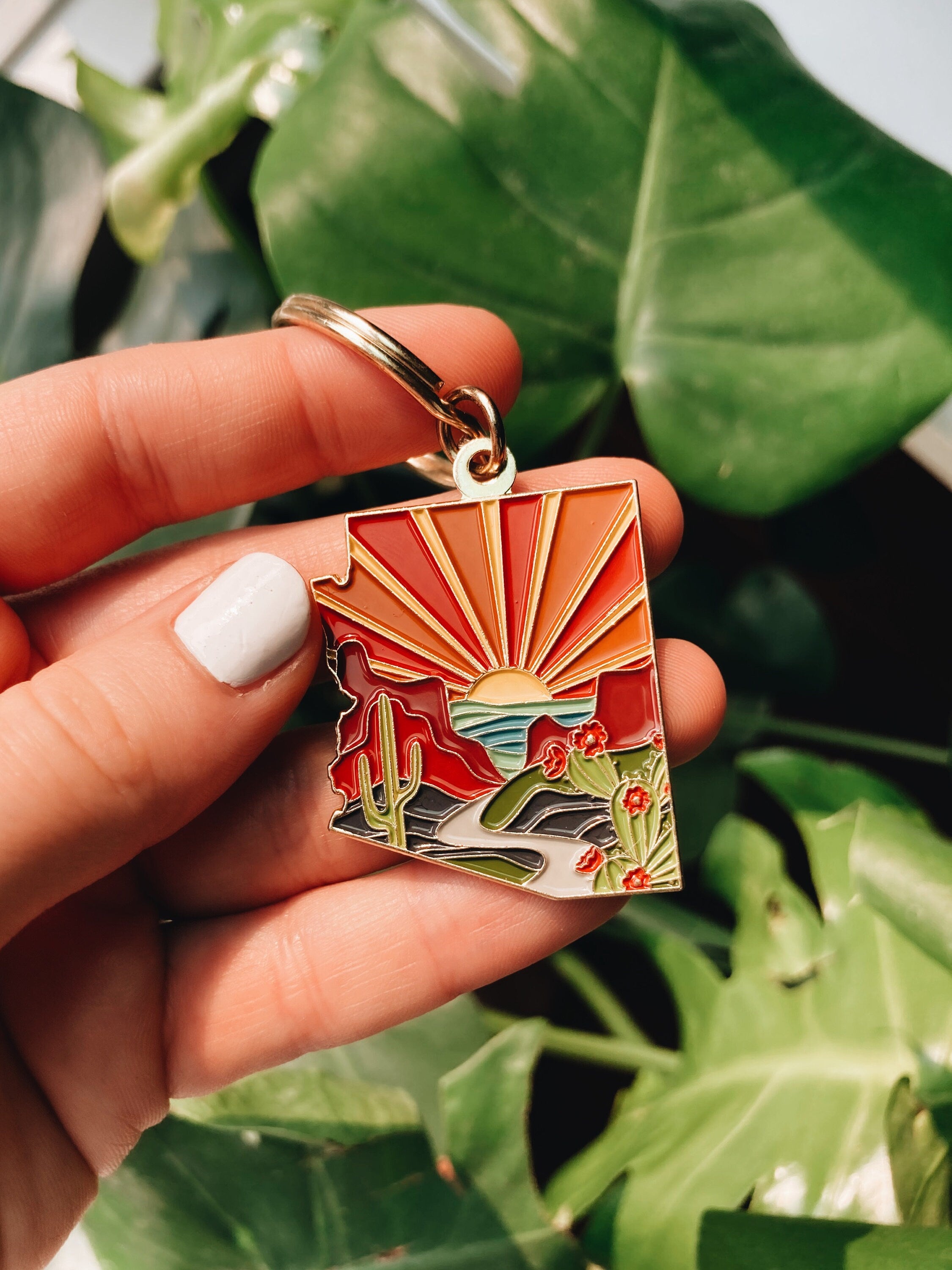 Arizona Soft Enamel Keychain | Arizona Outline Key Ring | Illustrated State Keychain 1.5"