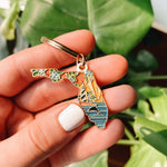 Florida Gold Enamel Keychain | Florida Outline Key Ring | Soft Enamel Illustrated State Keychain 1.5"
