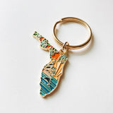 Florida Gold Enamel Keychain | Florida Outline Key Ring | Soft Enamel Illustrated State Keychain 1.5"