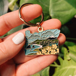 Oregon Gold Enamel Keychain | Oregon Outline Key Ring | Soft Enamel Illustrated State Keychain 1.5"