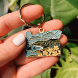 Oregon Gold Enamel Keychain | Oregon Outline Key Ring | Soft Enamel Illustrated State Keychain 1.5"