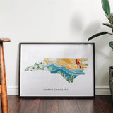 North Carolina Physical Art Print | United States Wall Art | 5x7, 8x10, 11x14, 16x20 Archival Art Print | NC Illustrated Poster