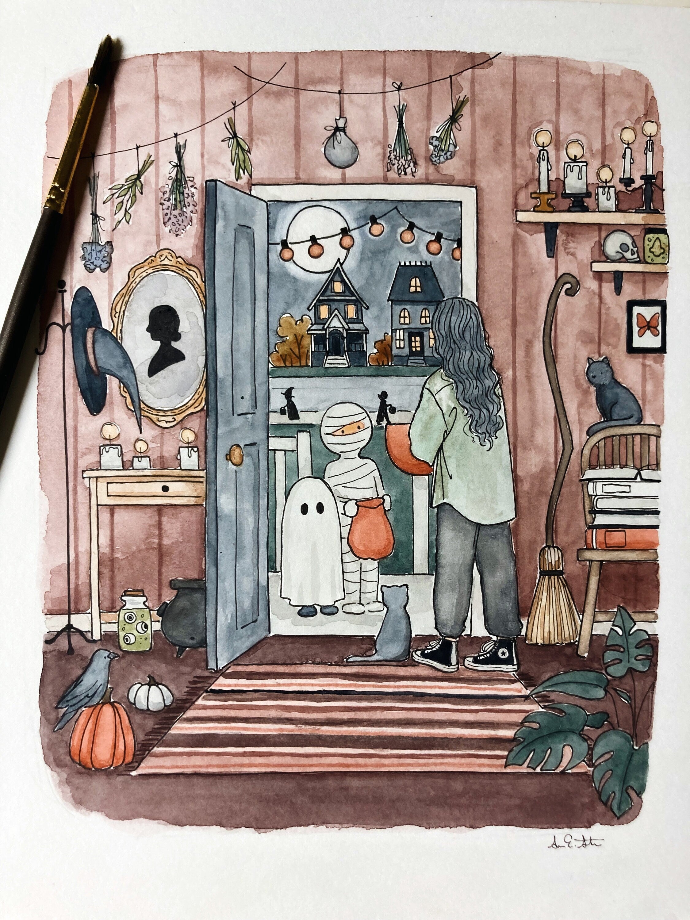 Witch Print | Halloween Print | Watercolor Illustration | Wall Art | 8x10" 5x7" Archival Art Print