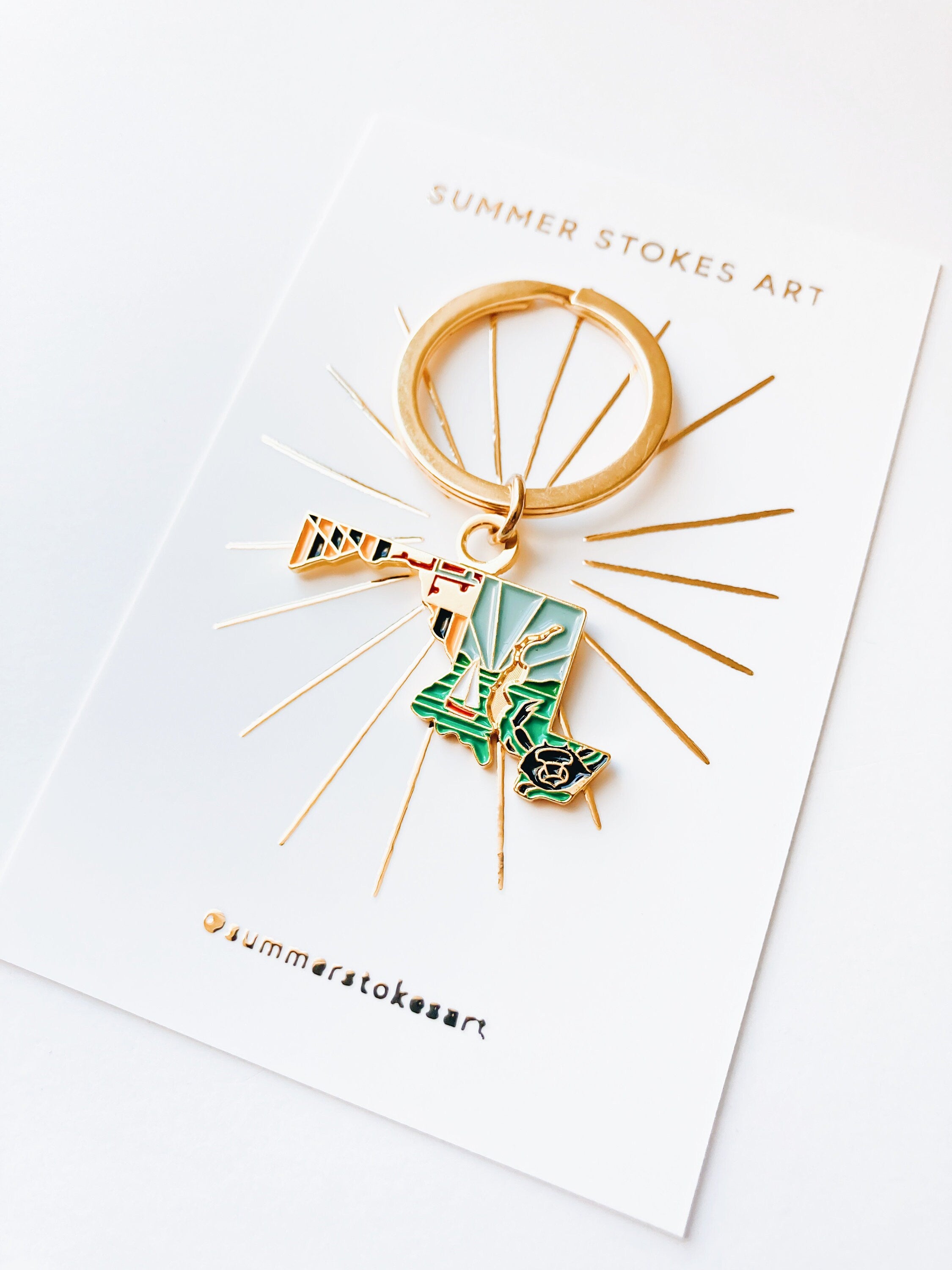 Maryland Gold Enamel Keychain | Maryland Outline Key Ring | Soft Enamel Illustrated State Keychain 1.5"