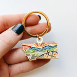 Montana Gold Enamel Keychain | Montana State Key Ring | Soft Enamel Illustrated State Keychain 1.5"