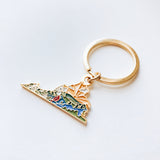 Virginia Gold Enamel Keychain | Virginia Outline Key Ring | Soft Enamel Illustrated State Keychain 1.5"