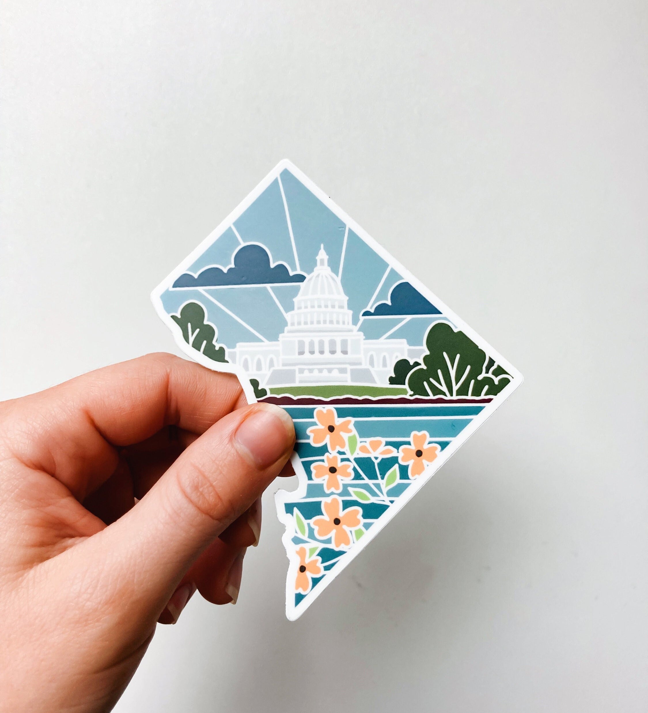 D.C. Weatherproof, Durable Sticker | Waterbottle Sticker | Illustrated United States Sticker | Vinyl Decal | Outdoorsy Bumper Sticker | 4"