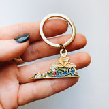Virginia Gold Enamel Keychain | Virginia Outline Key Ring | Soft Enamel Illustrated State Keychain 1.5"