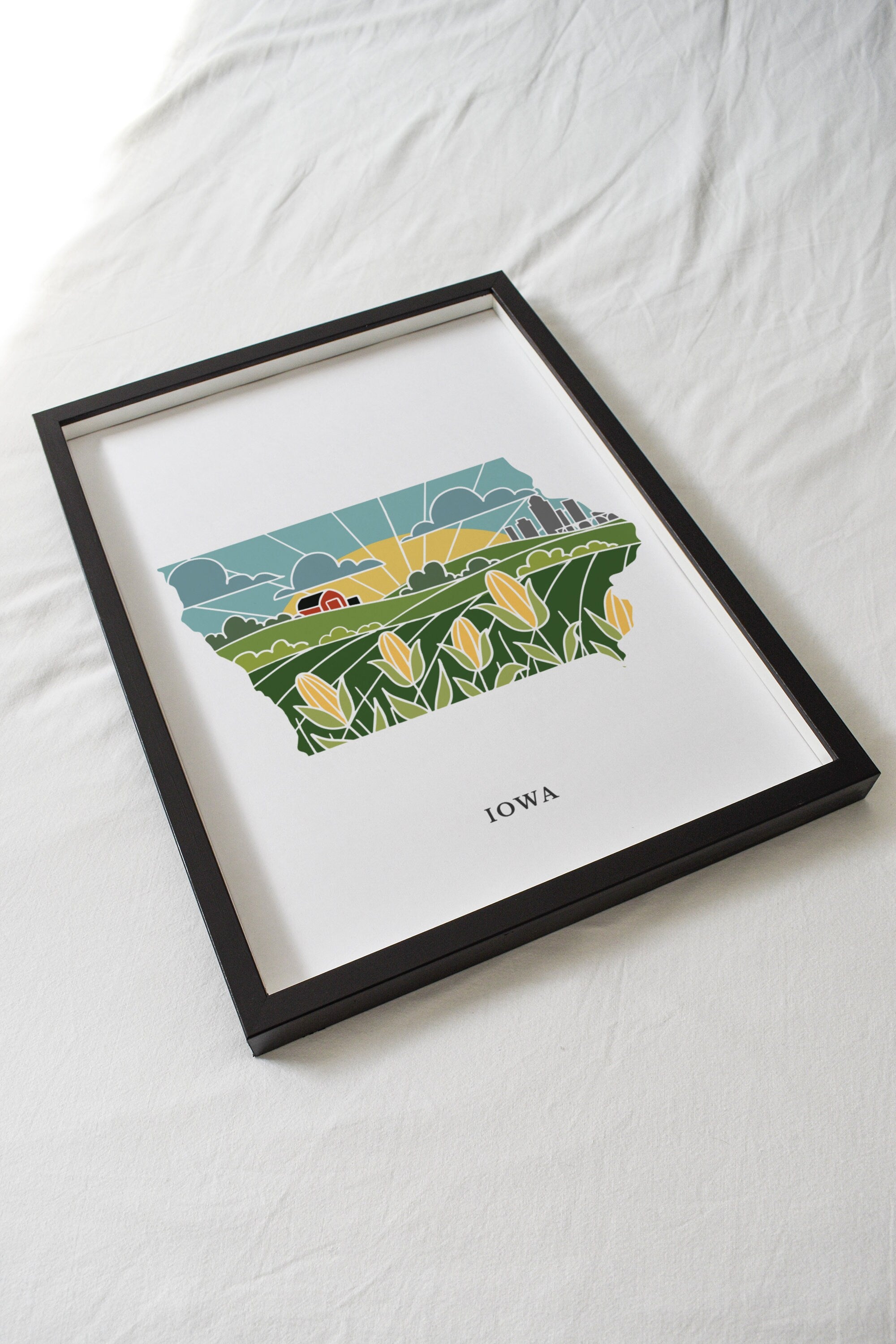 Iowa Physical Art Print | State Wall Art | 5x7, 8x10, 11x14, 16x20" Archival Art Print | Iowa Illustrated Poster
