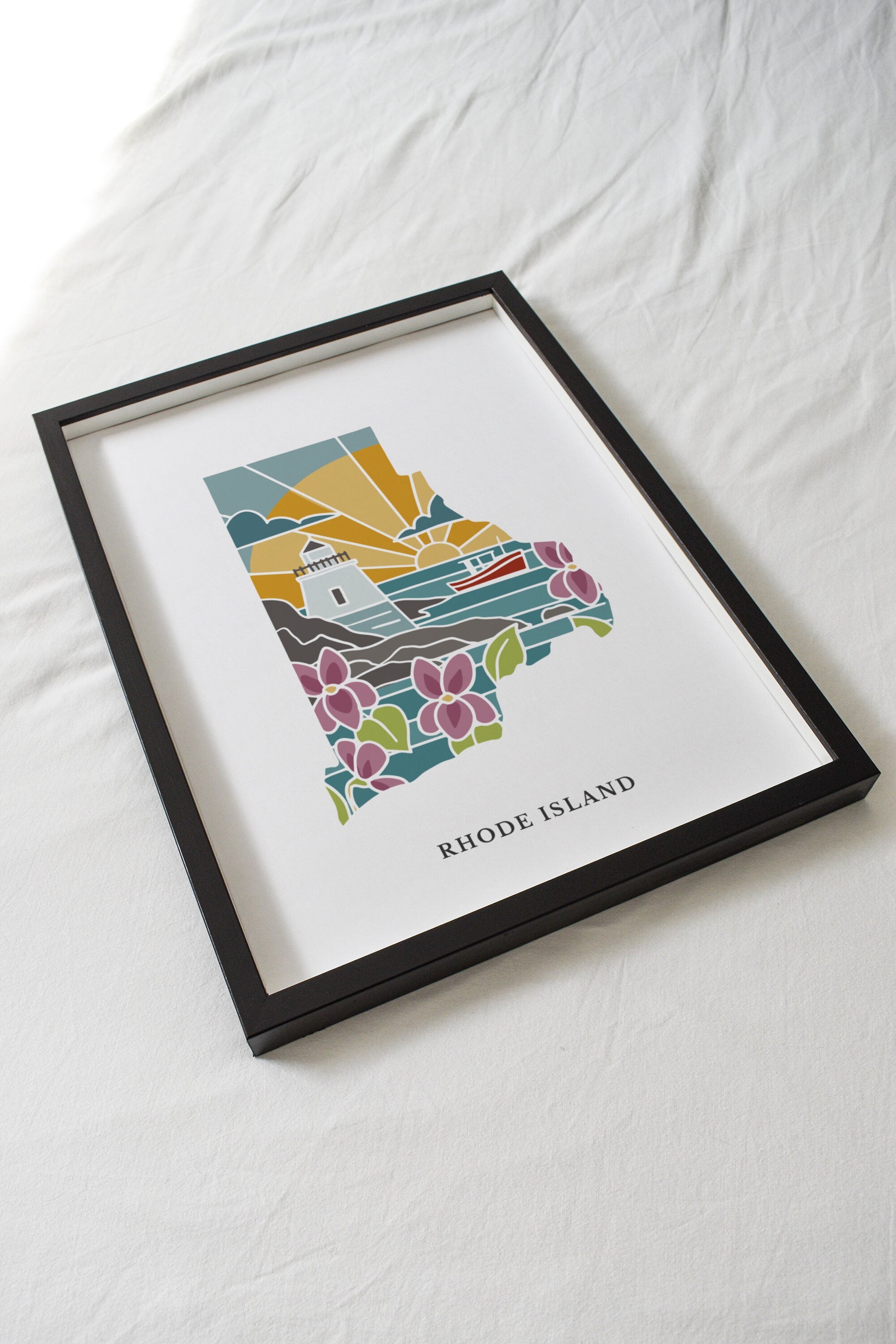 Rhode Island Physical Art Print | State Wall Art | 5x7, 8x10, 11x14, 16x20" Archival Art Print | Rhode Island Illustrated Poster