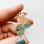 Maine Gold Enamel Keychain | Maine State Key Ring | Soft Enamel Illustrated State Keychain 1.5"
