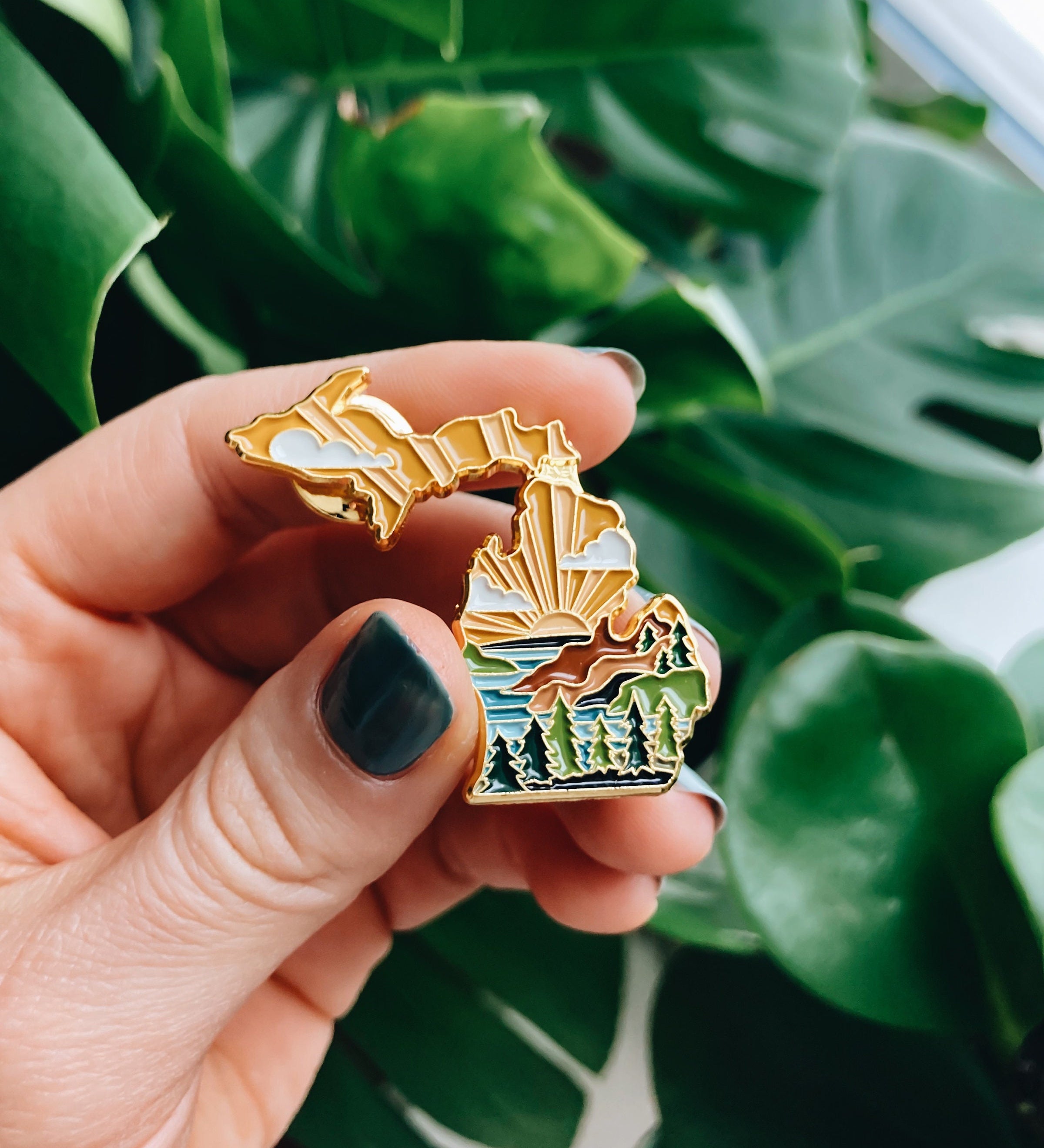 Michigan Enamel Pin | Gold Soft Enamel Pin | Illustrated United State Pin | Butterfly Clasp | 1.25"