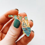 Florida Enamel Pin | Gold Soft Enamel Pin | Illustrated United State Pin | Butterfly Clasp | 1.25"