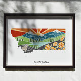 Montana Physical Art Print | State Wall Art | 5x7, 8x10, 11x14, 16x20" Archival Art Print | Montana Illustrated Poster
