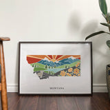 Montana Physical Art Print | State Wall Art | 5x7, 8x10, 11x14, 16x20" Archival Art Print | Montana Illustrated Poster