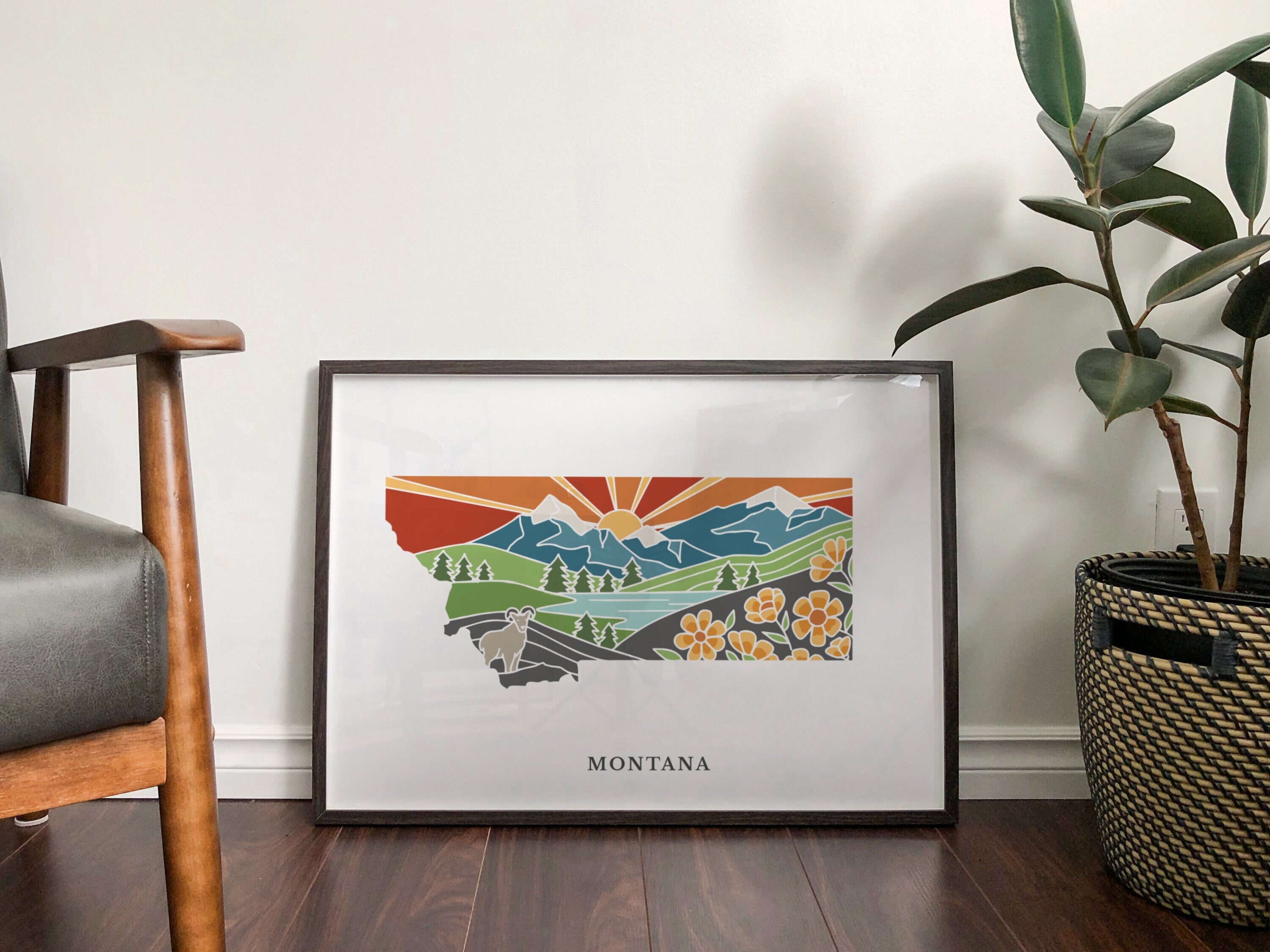 Montana Physical Art Print | State Wall Art | 5x7, 8x10, 11x14, 16x20" Archival Art Print | Montana Illustrated Poster