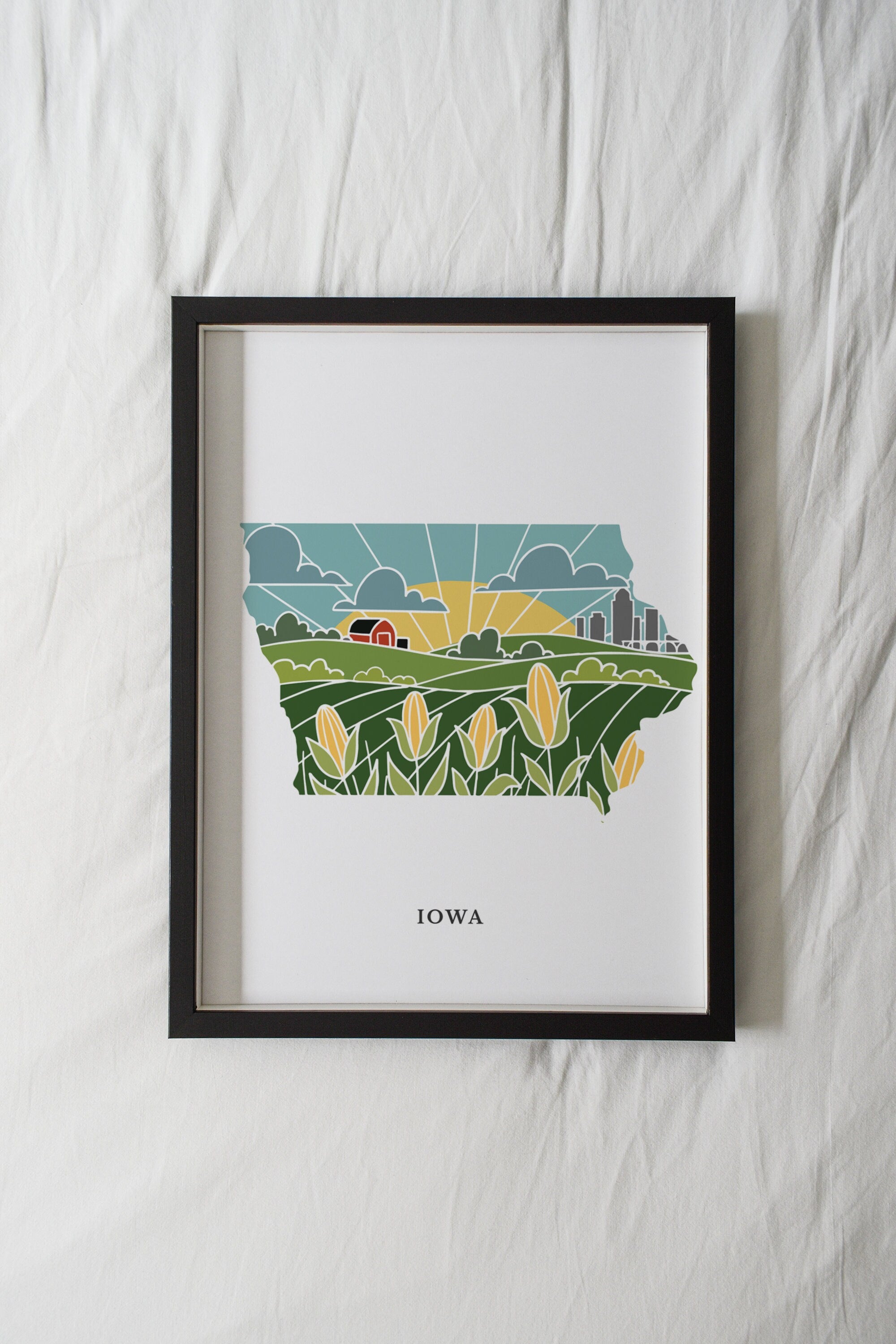 Iowa Physical Art Print | State Wall Art | 5x7, 8x10, 11x14, 16x20" Archival Art Print | Iowa Illustrated Poster