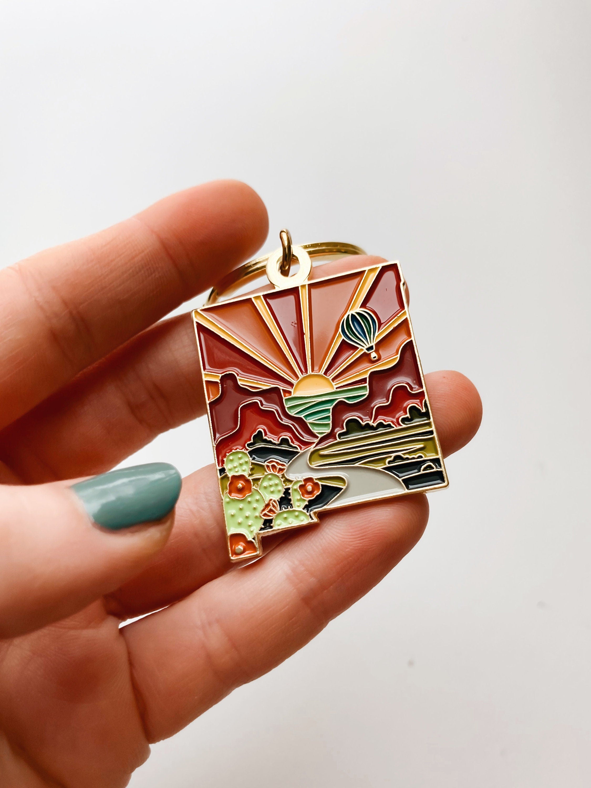 New Mexico Gold Enamel Keychain | New Mexico State Key Ring | Soft Enamel Illustrated State Keychain 1.5"